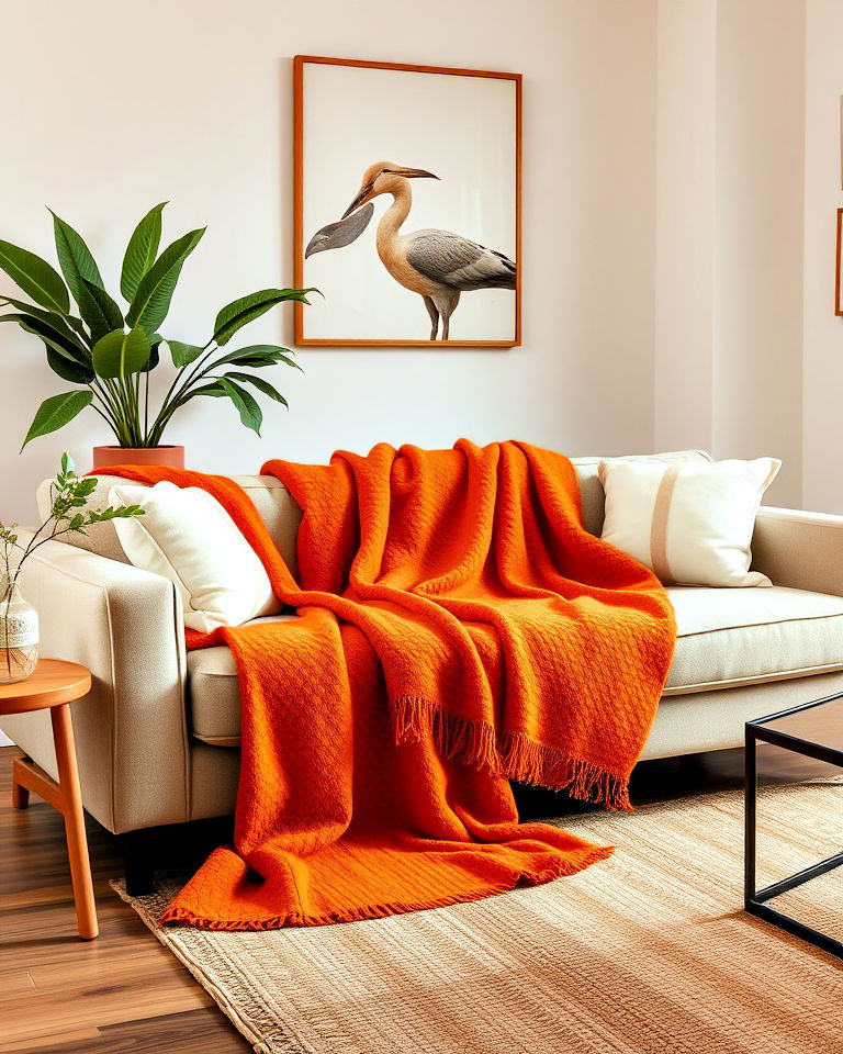 functional cozy orange throw blanket - 30 Orange Room Ideas