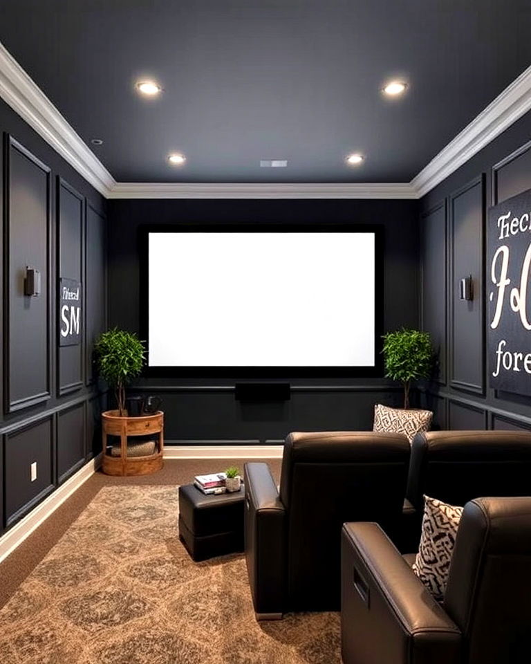 functional dark matte walls design - 40 Small Home Theater Ideas