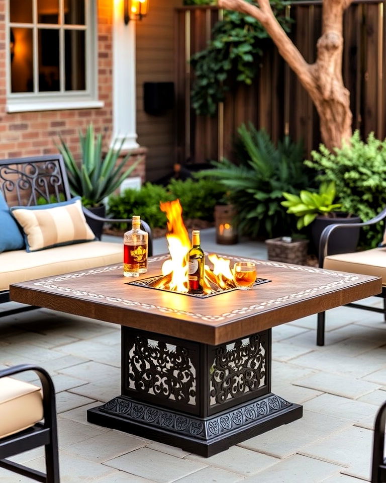functional fire pit table with decorative base - 20 Front Yard Fire Pit Ideas