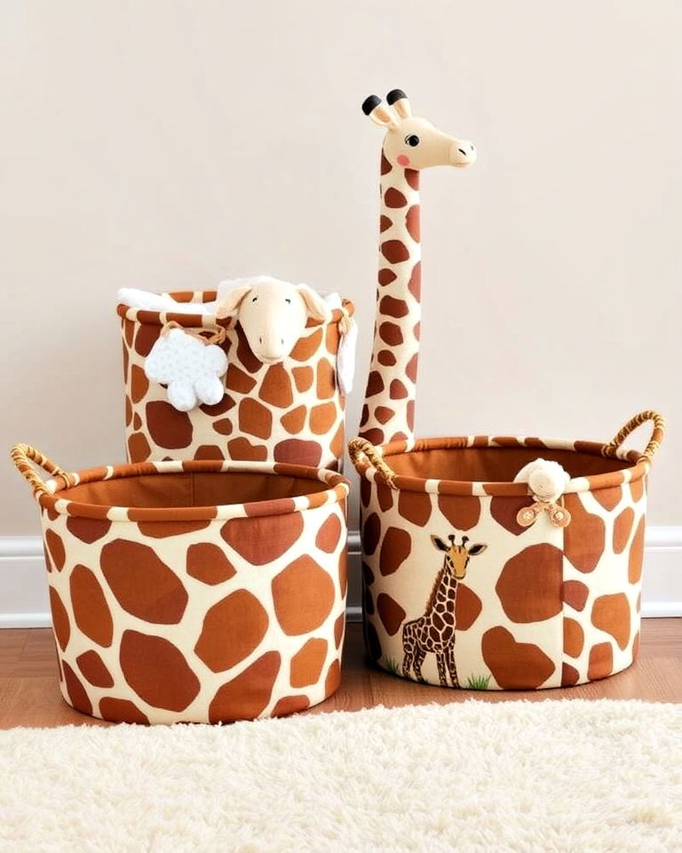 functional giraffe themed storage baskets - 15 Giraffe Nursery Ideas