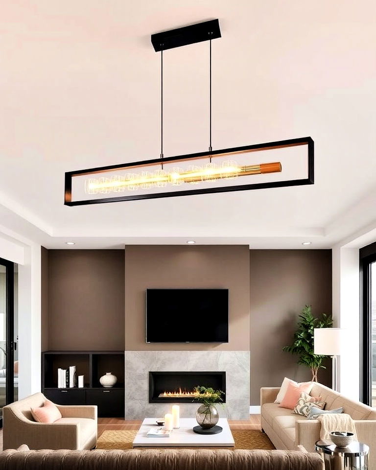 functional linear chandelier - 30 Living Room Chandelier Ideas