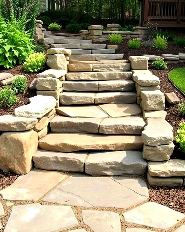 functional natural stone steps - 30 Ranch House Landscaping Ideas