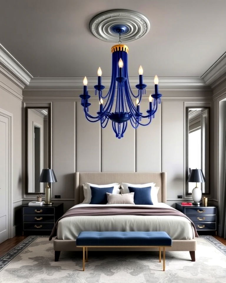 functional navy blue ceiling lighting - 25 Luxury Blue Bedroom Ideas