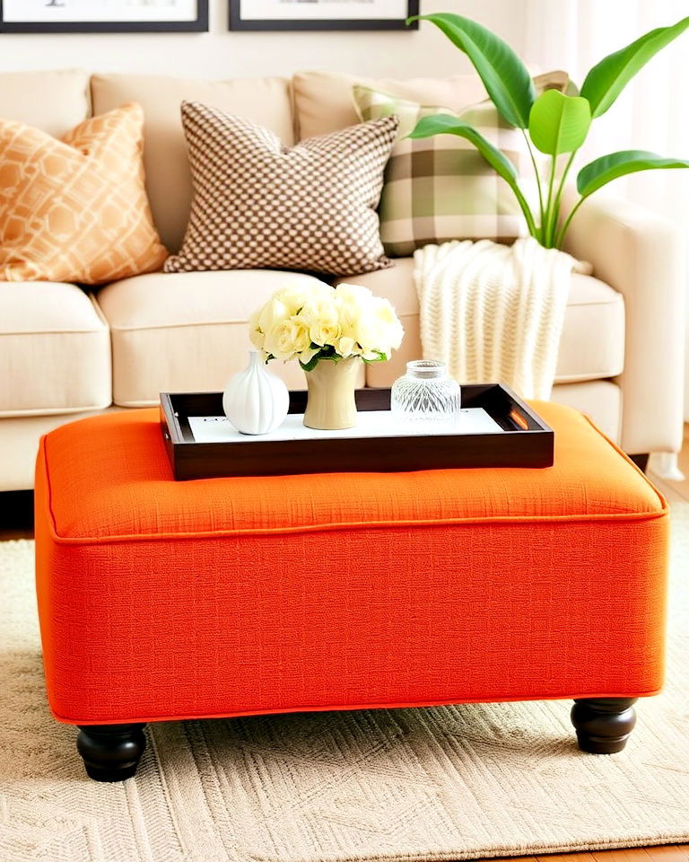 functional orange ottoman - 30 Orange Room Ideas