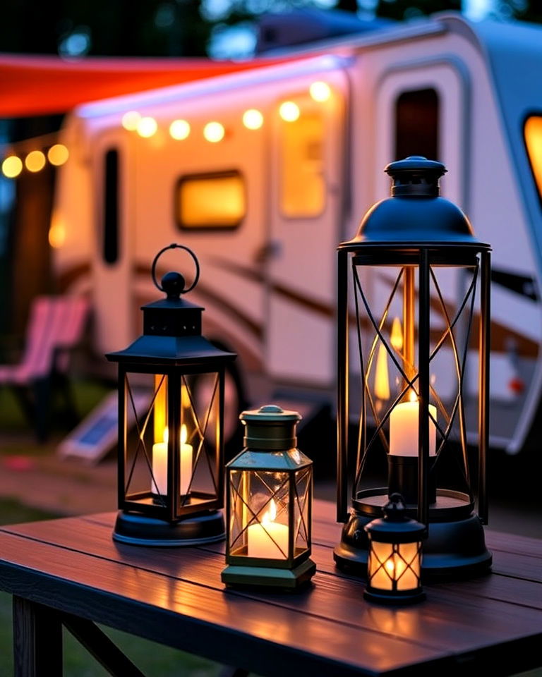 functional outdoor lanterns - 30 Rv Campsite Decorating Ideas