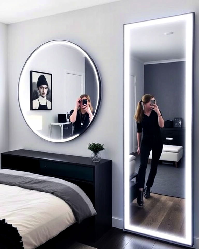 functional oversized mirrors with led frames - 30 Baddie Room Ideas