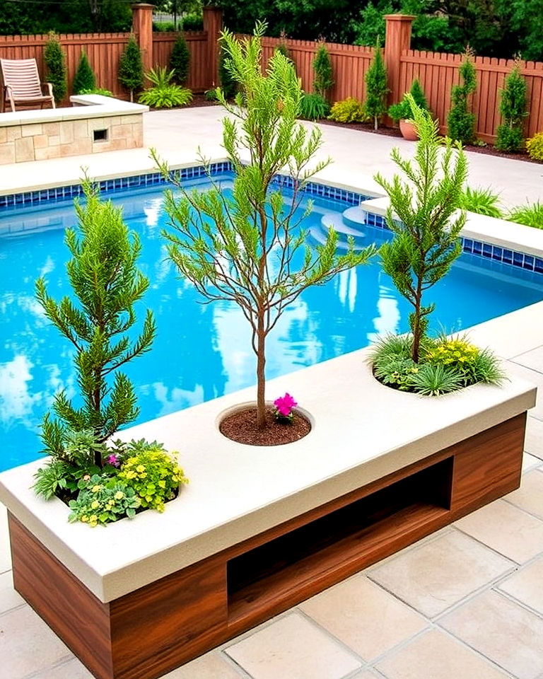 functional planter bench for seating and style - 30 Pool Planter Ideas