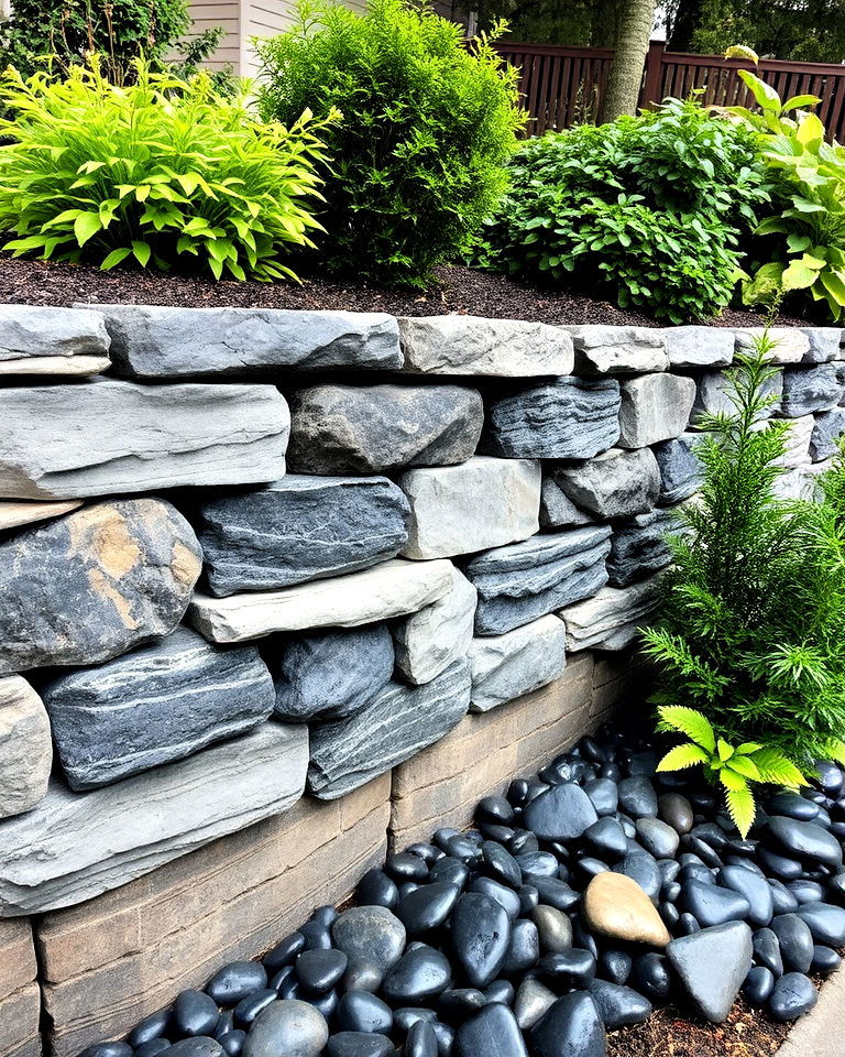 functional retaining wall - 20 Black River Rock Landscaping Ideas