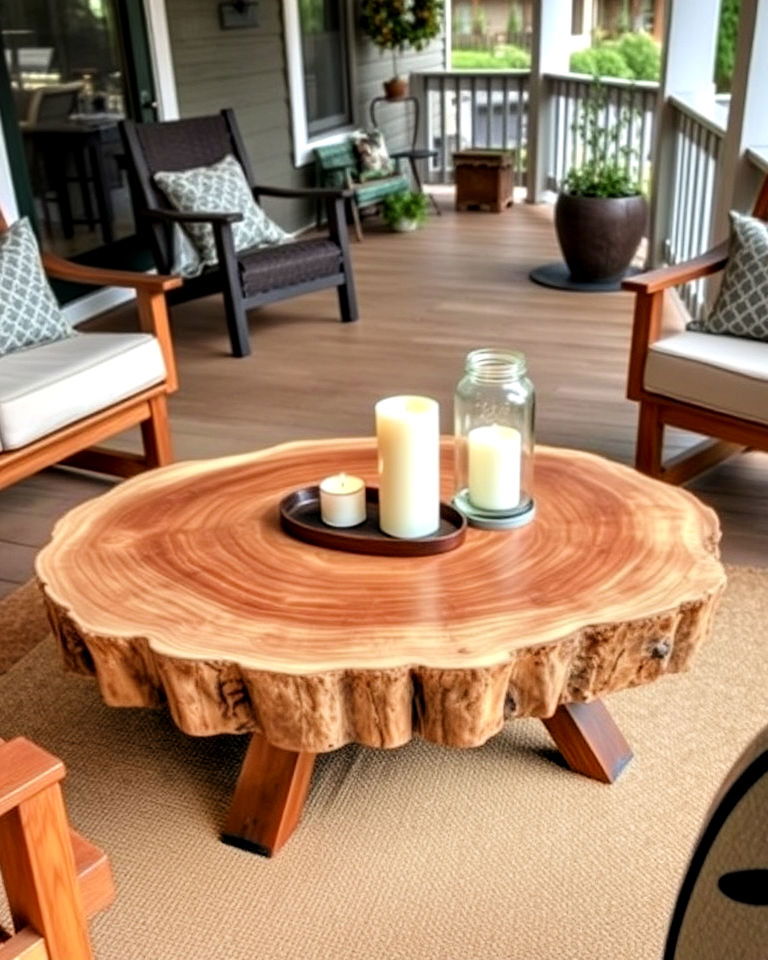 functional rustic log coffee table - 30 Rustic Porch Ideas