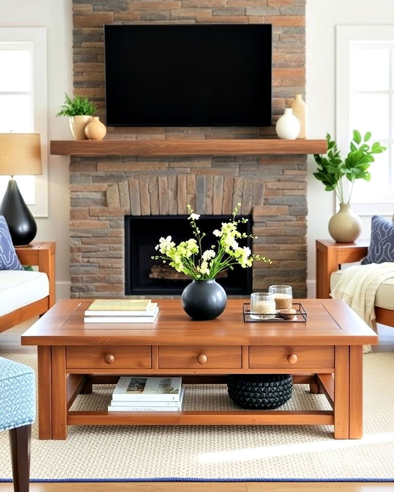 functional rustic wooden coffee table - 30 Craftsman Living Room Ideas