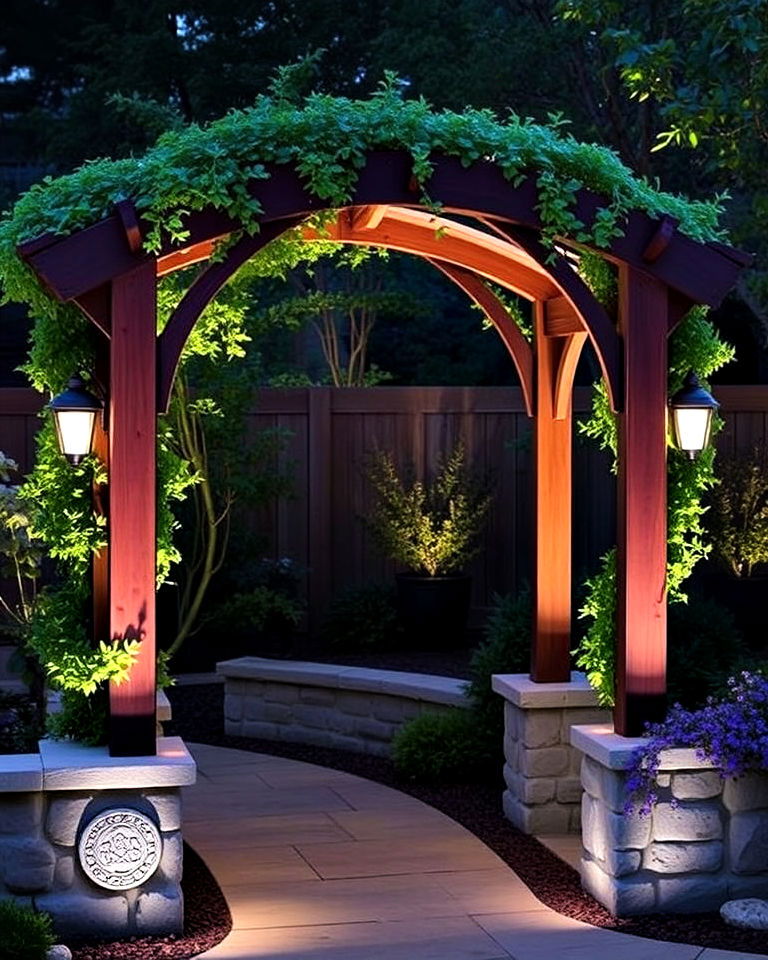 functional solar light integrated garden arbor - 40 Garden Arbor Ideas