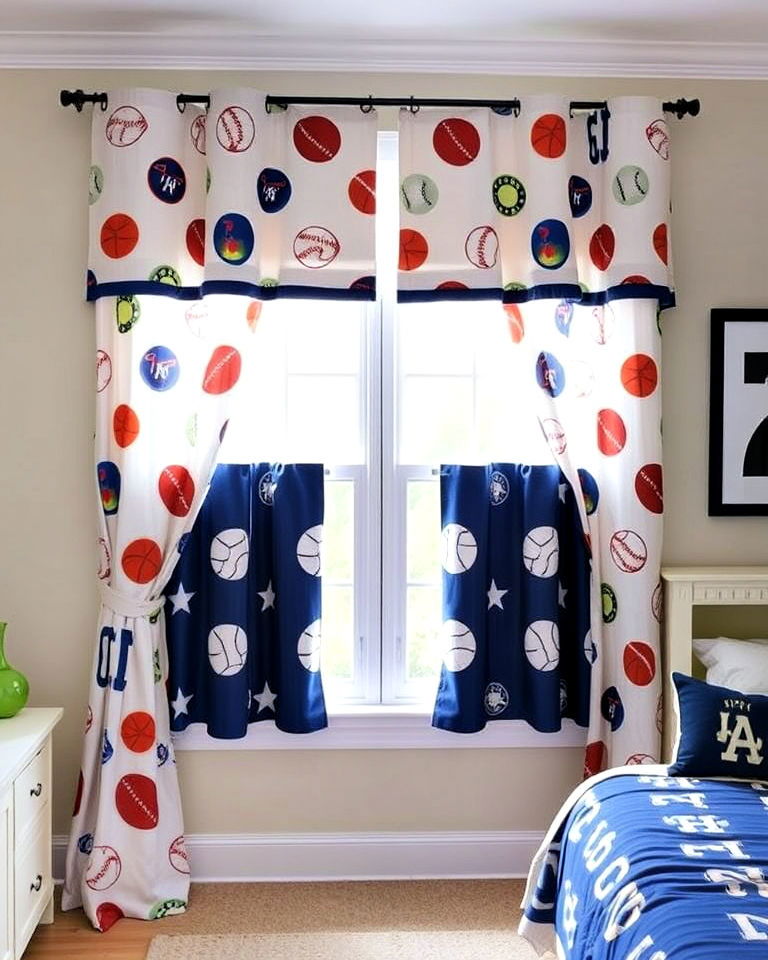 functional sports themed curtains - 20 Sports Nursery Ideas
