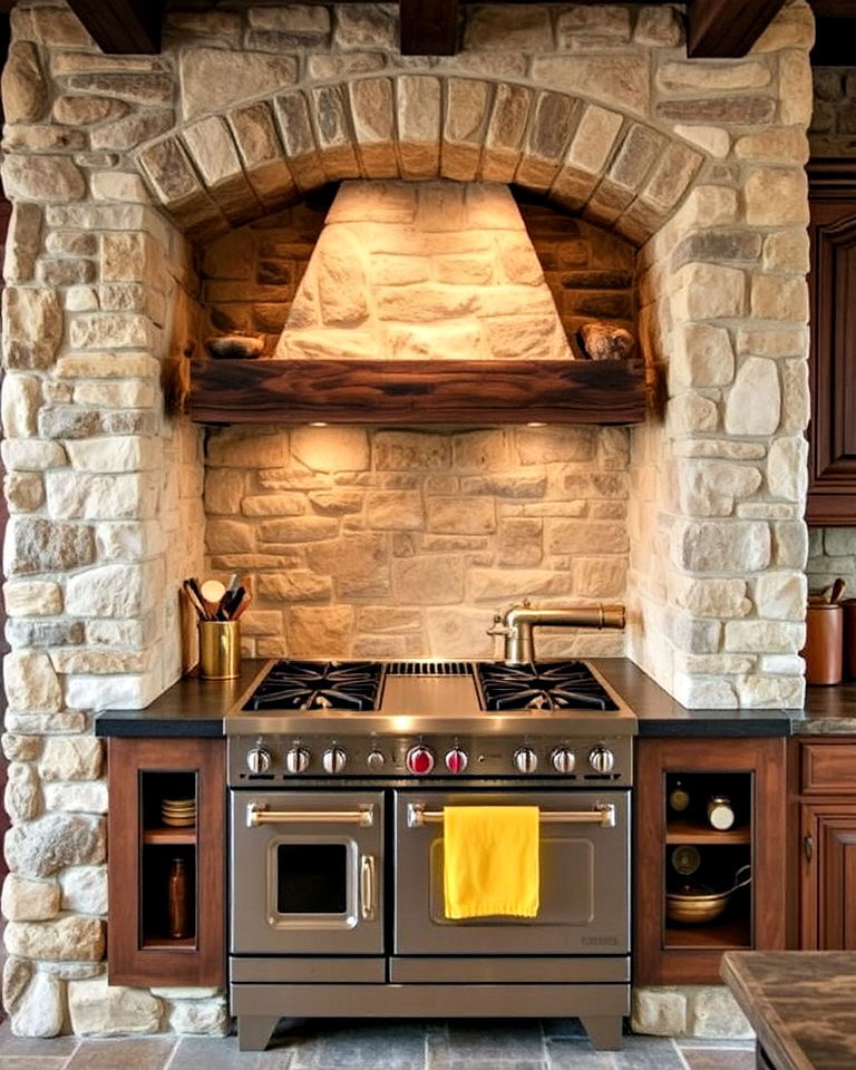 functional stone clad alcove - 20 Kitchen Stove Alcove Ideas