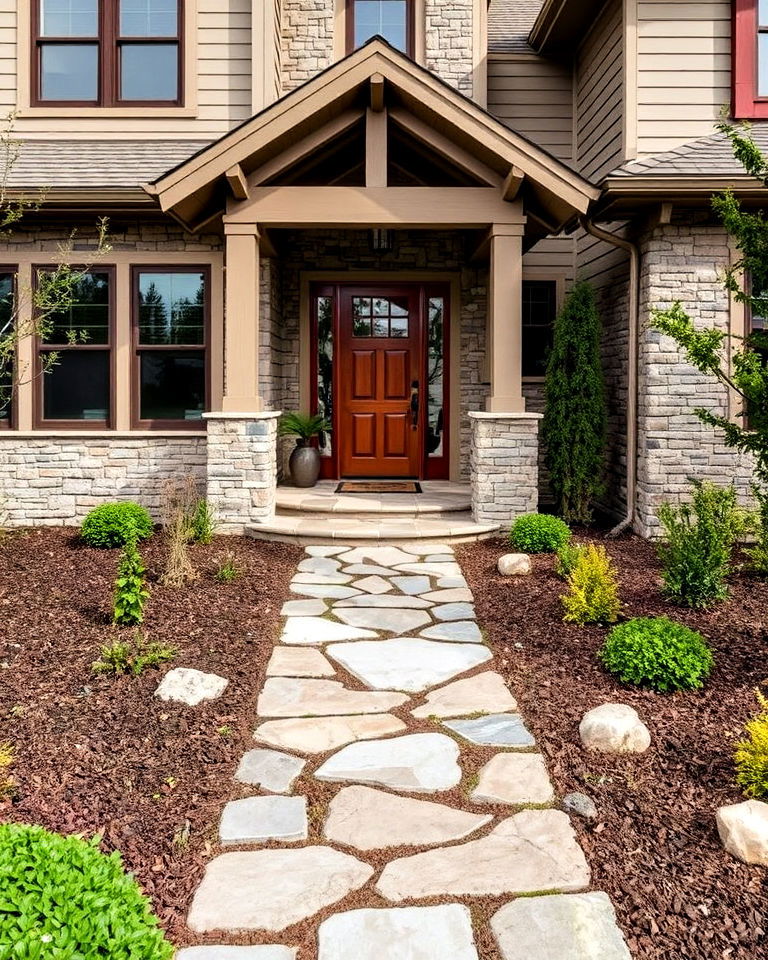 functional stone pathway leading to the entrance - 30 Transitional Home Exterior Ideas
