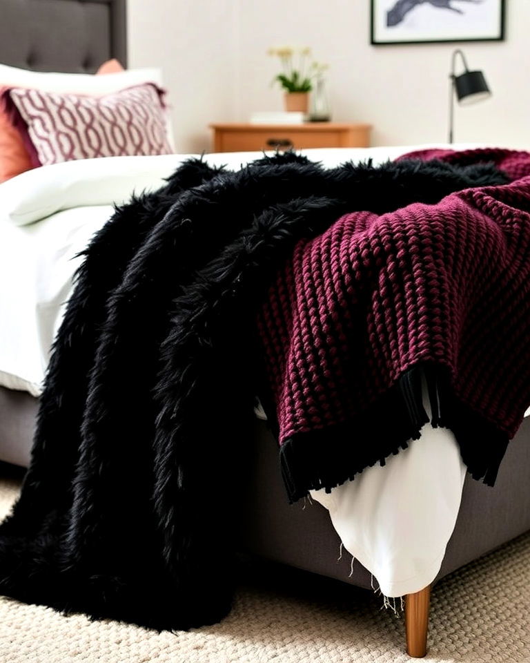functional textured accent blankets - 30 Baddie Room Ideas