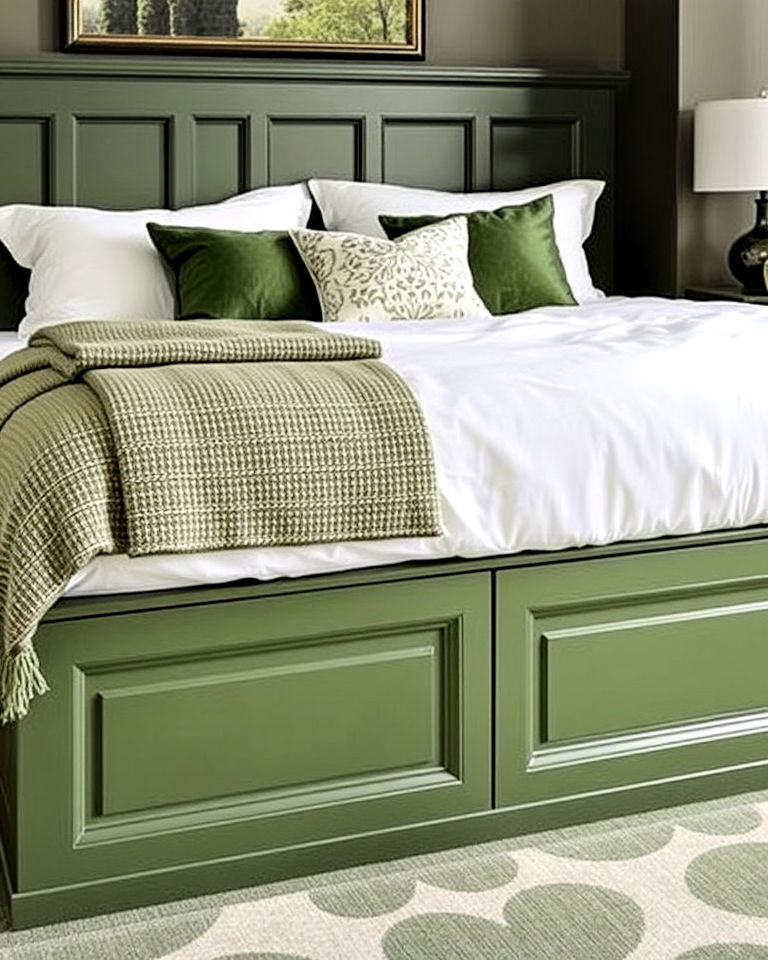functional under bed storage panels - 20 Green Panelling Bedroom Ideas