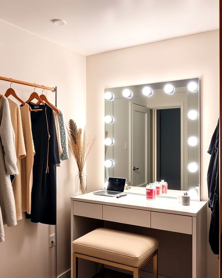 functional vanity station with led lighting - 30 Dressing Room Ideas