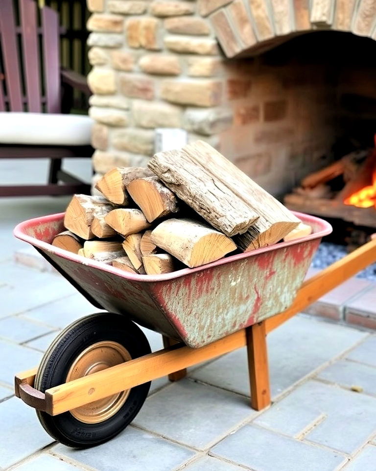 functional wheelbarrow firewood holder - 25 Old Wheelbarrow Ideas
