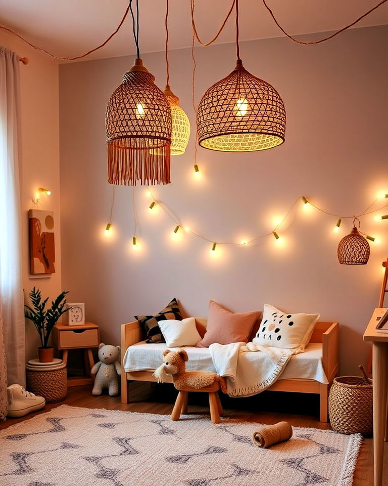 functional whimsical lighting fixtures - 20 Boho Toddler Room Ideas