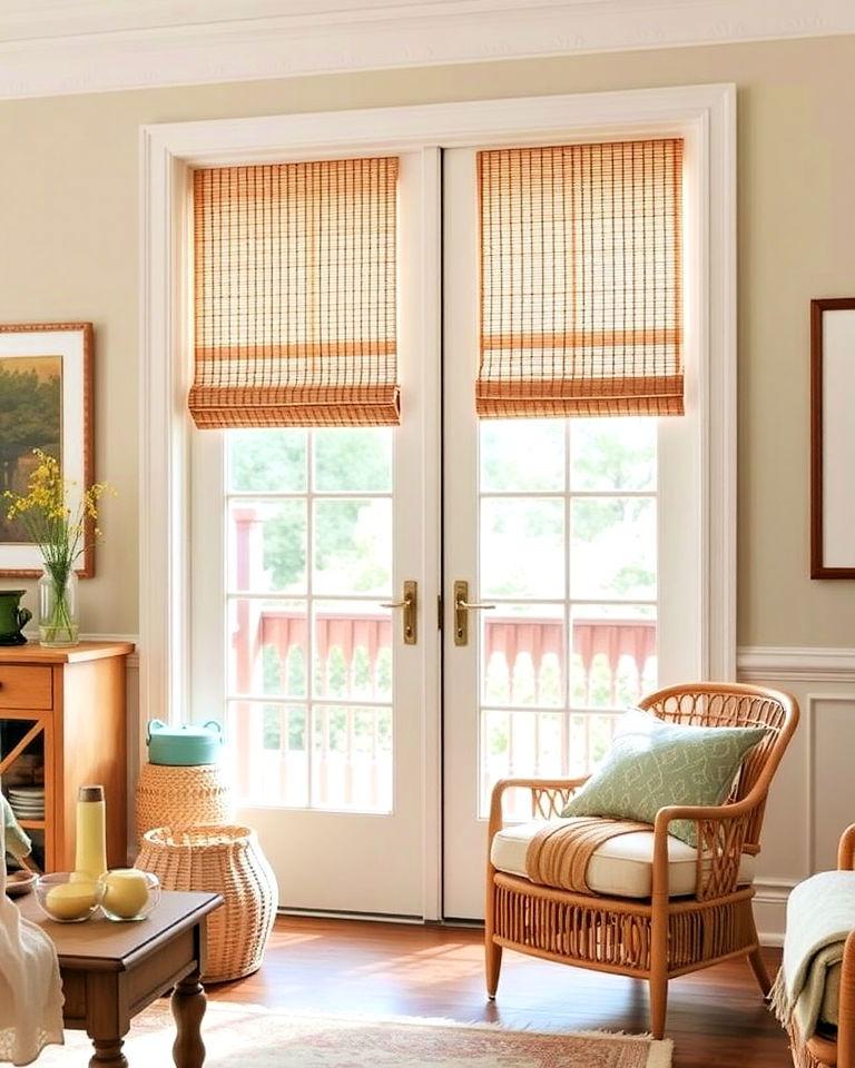 functional woven wood shades - 20 Window Treatments for French Doors
