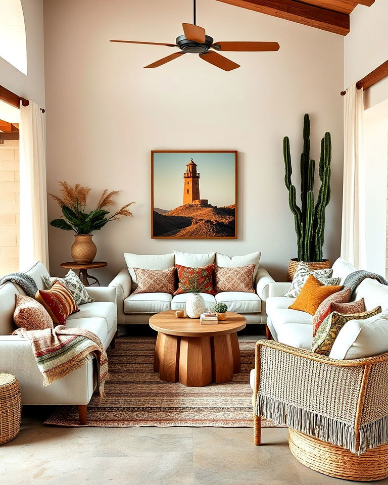 furniture with linen upholstery - 20 Bohemian Desert Decor Ideas