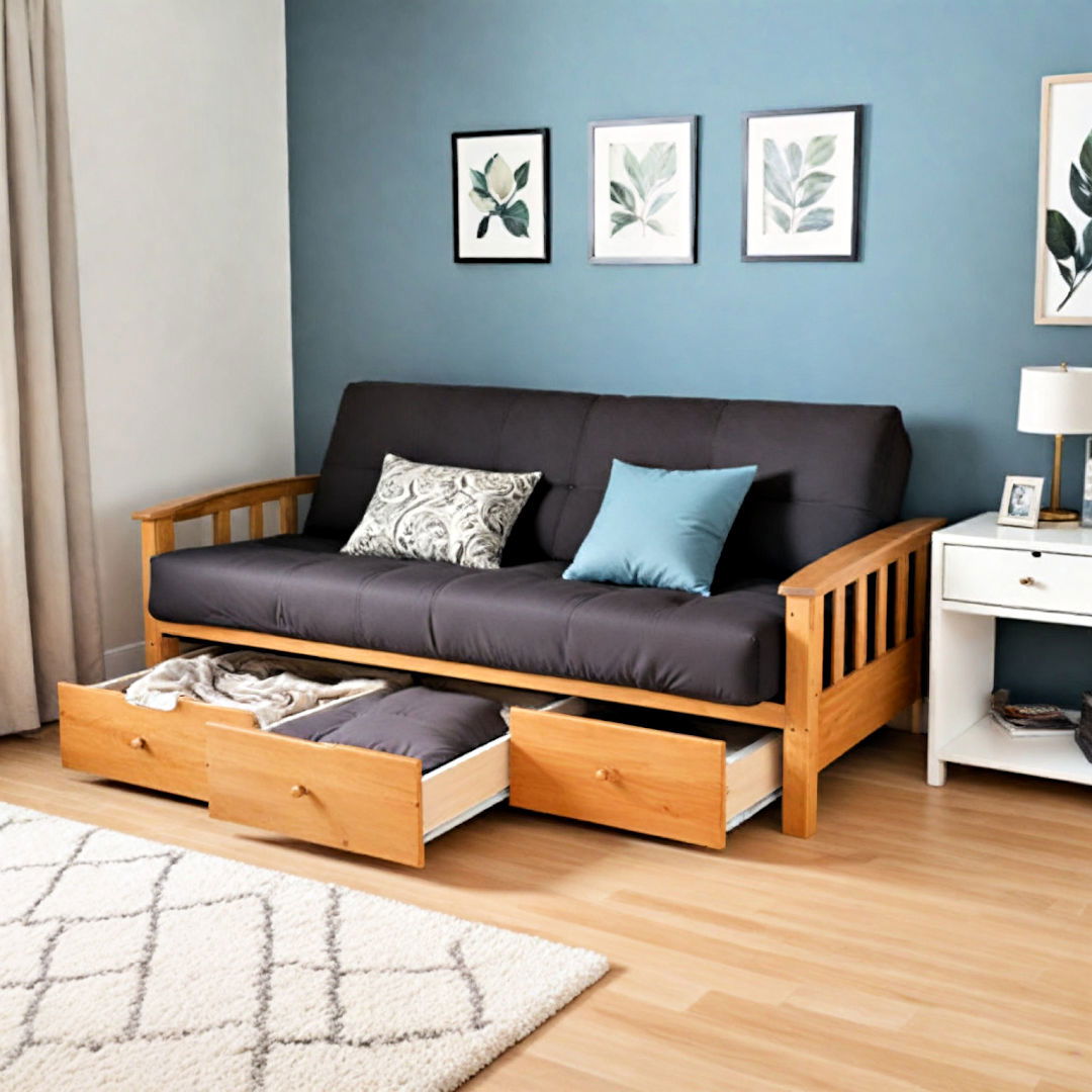 futon with built in storage drawers - 15 Futon Bedroom Ideas