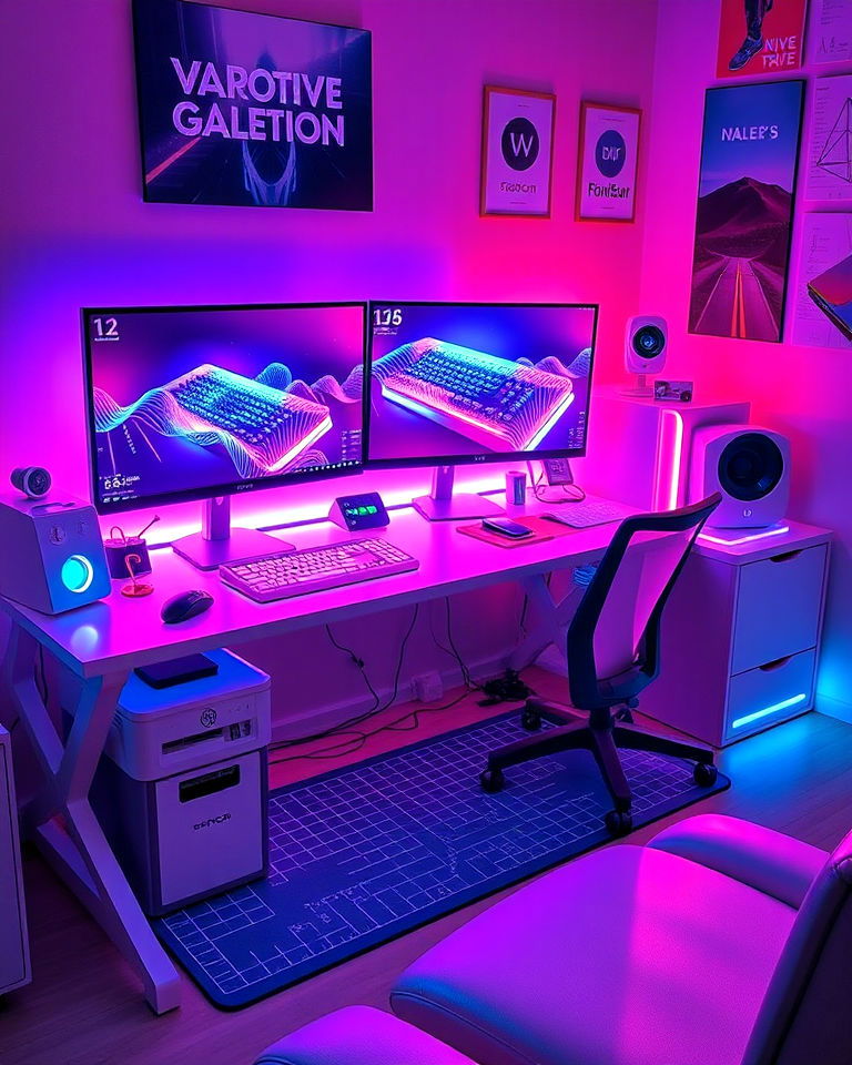 futuristic desk setup design - 20 Vaporwave Room Ideas