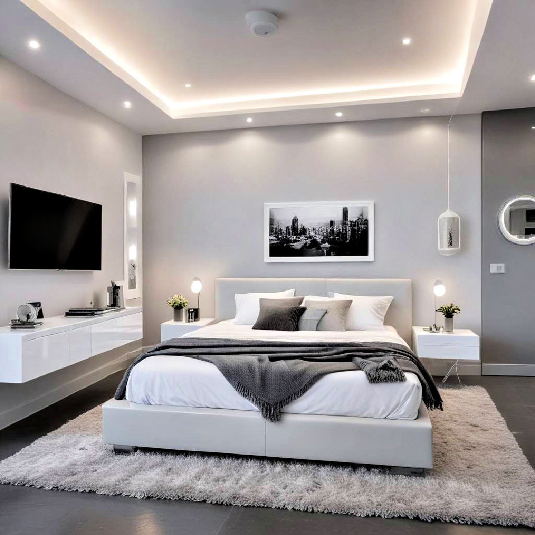 futuristic flair grey and white bedroom - 40 Grey and White Bedroom Ideas