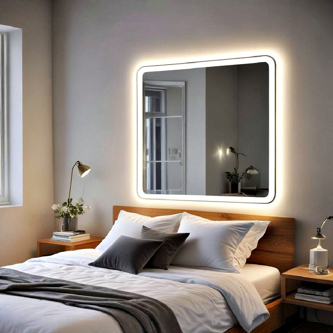 futuristic neon framed mirror - 30 Neon Bedroom Ideas