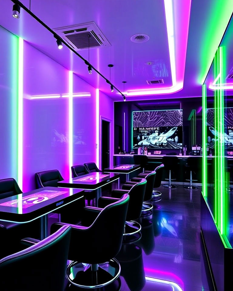 futuristic neon glow to make statement - 30 Nail Salon Interior Design Ideas