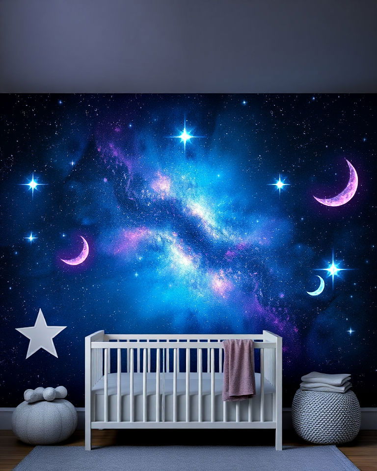 galaxy wall murals for space themed nursery - 20 Space-themed Nursery Ideas