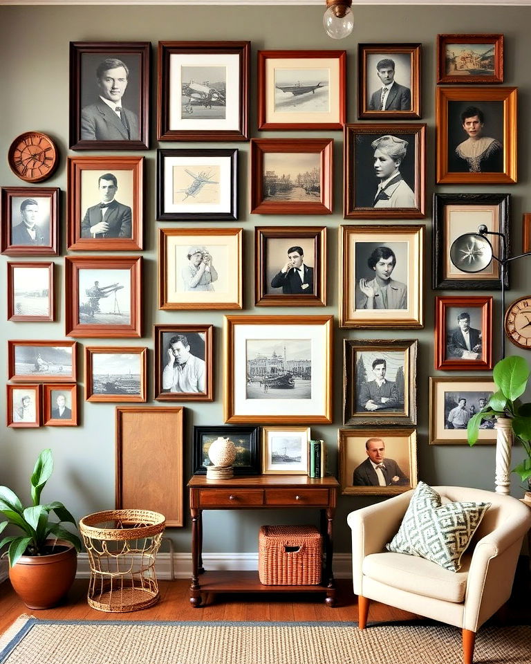 gallery wall filled with flea market treasures - 25 Eclectic Gallery Wall Ideas