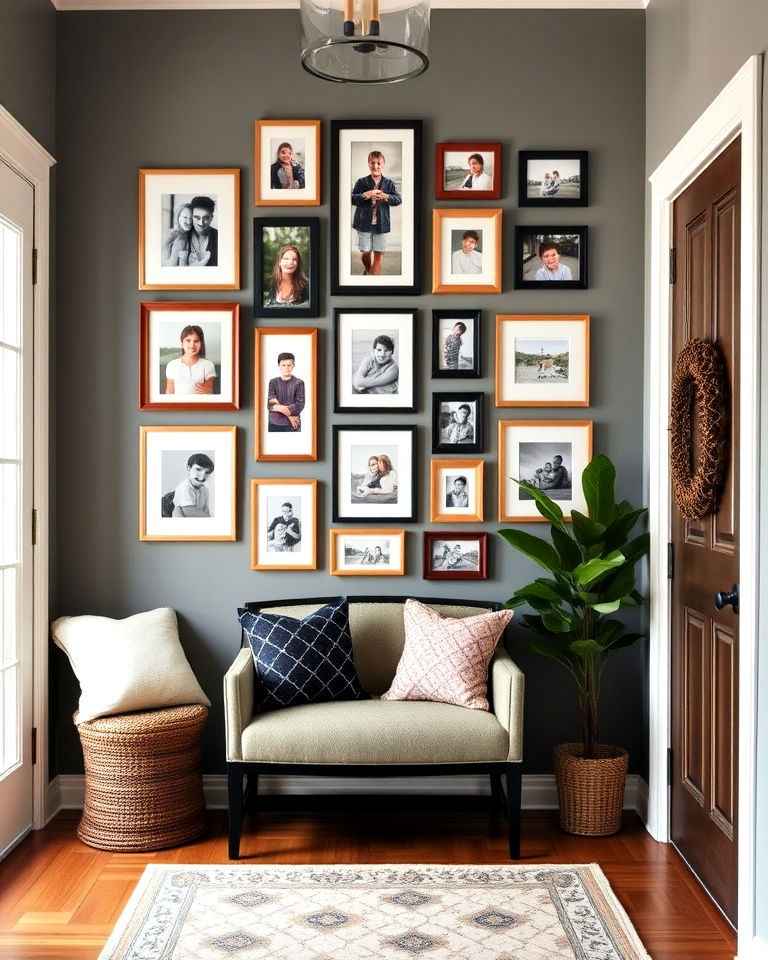gallery wall of family photos in entryway - 50 Foyer Decor Ideas