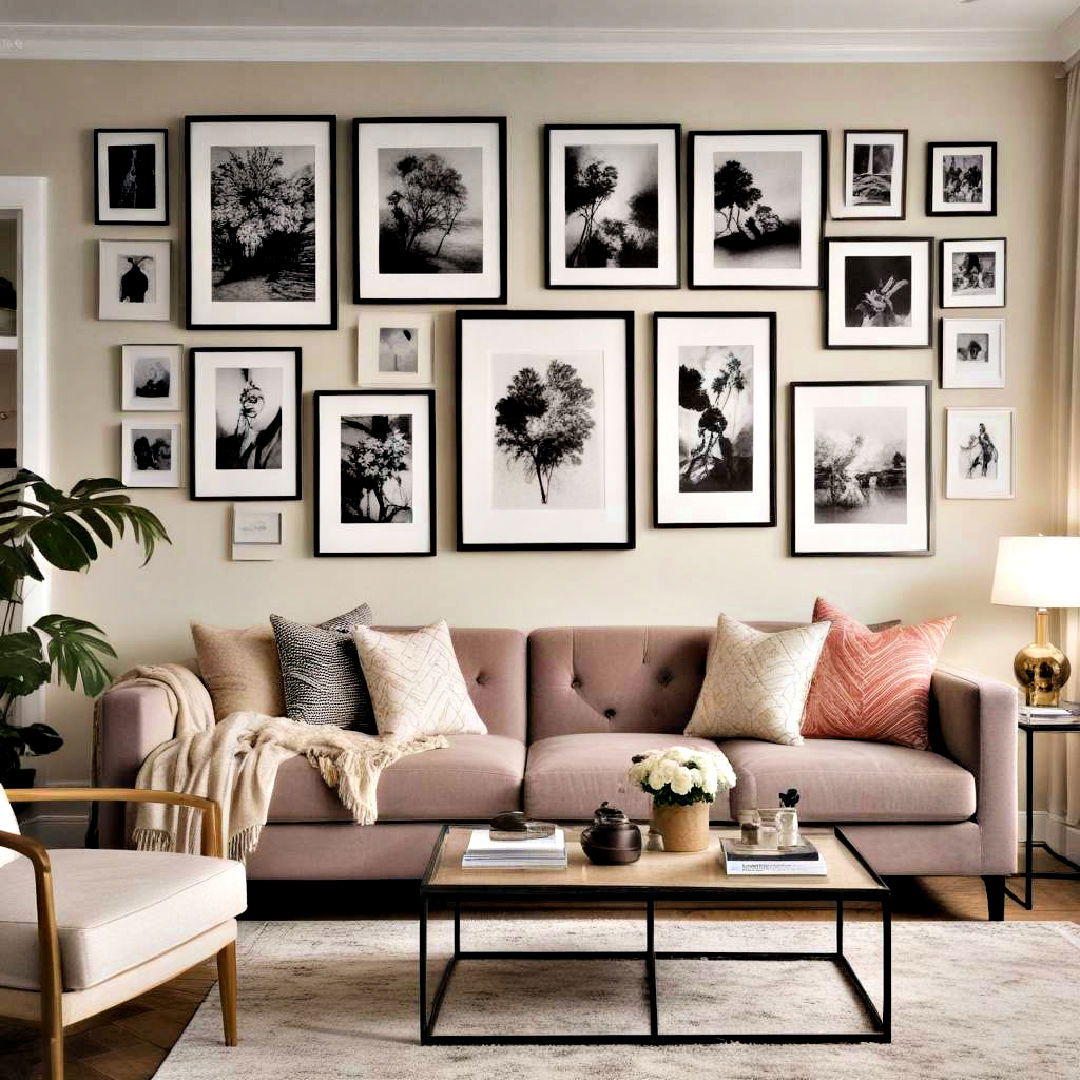 gallery wall to display artwork - 40 living room decor ideas