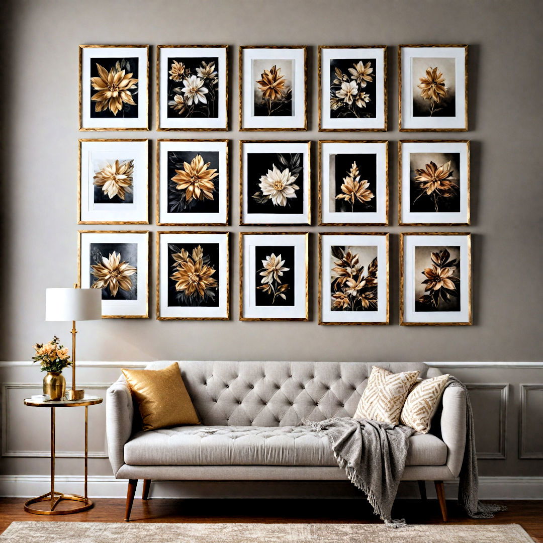 gallery wall with metallic features - 40 Gallery Wall Ideas