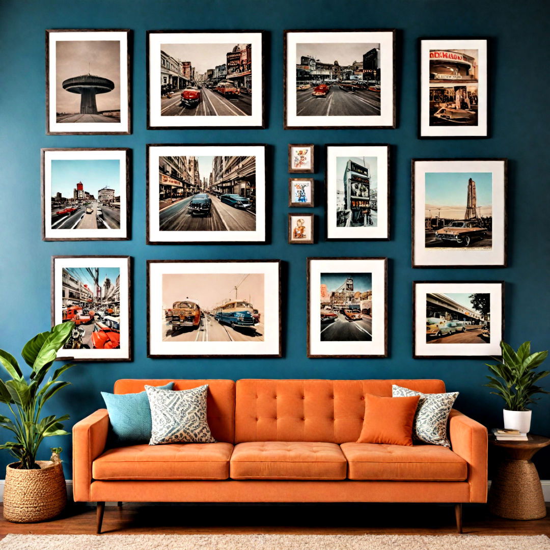 gallery wall with mid century vibes - 40 Gallery Wall Ideas
