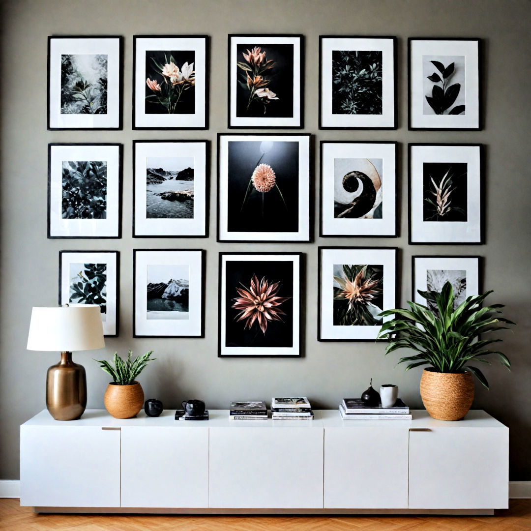 gallery wall with negative space design - 40 Gallery Wall Ideas