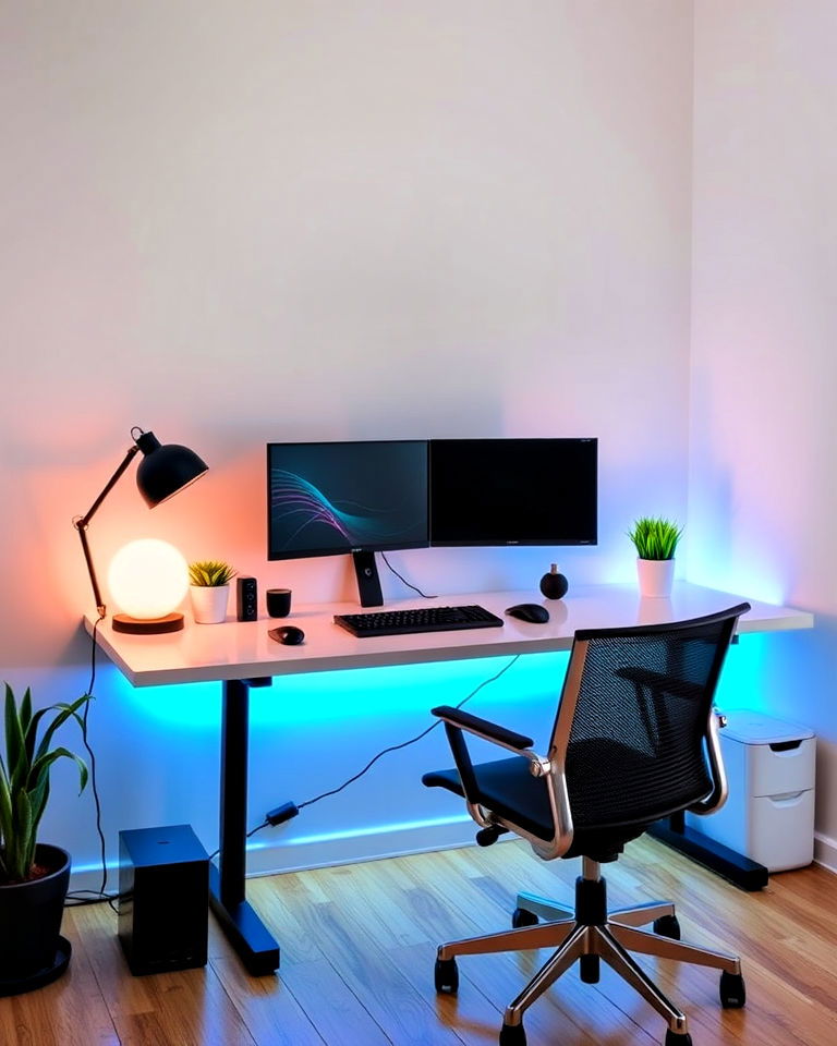 gamer girl room with minimalist desk setup - 20 Gamer Girl Room Ideas