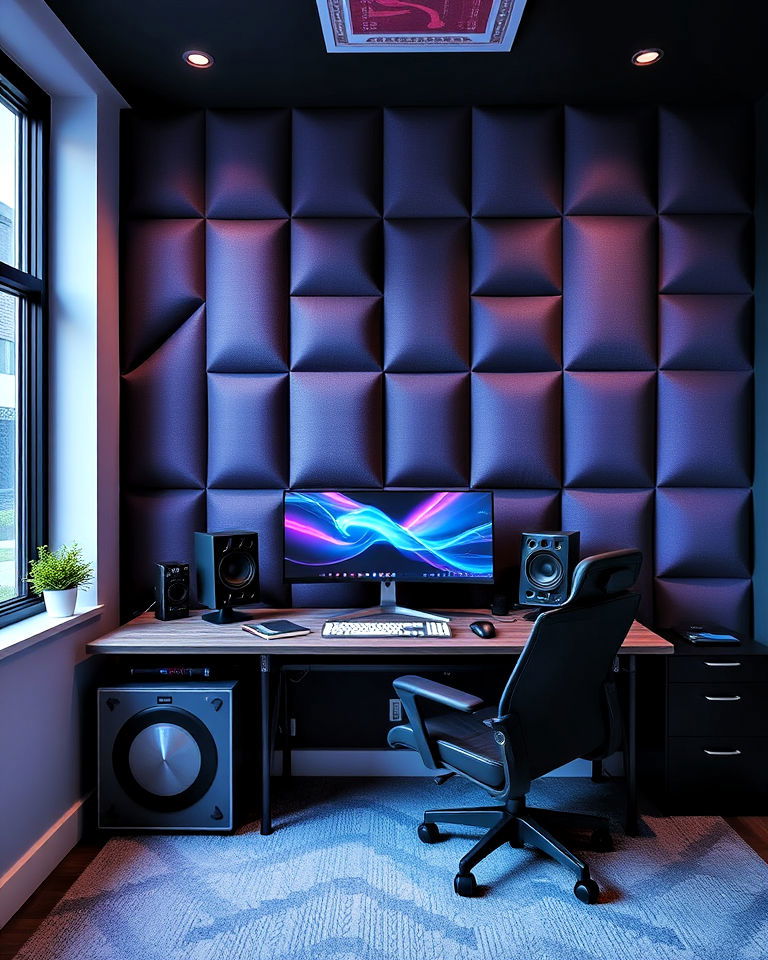 gamer girl room with soundproofing panels - 20 Gamer Girl Room Ideas