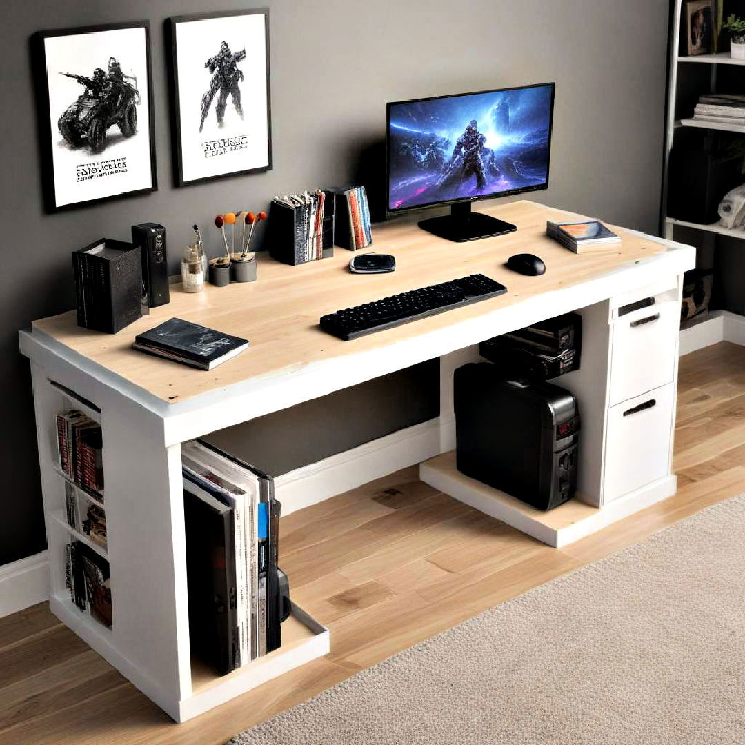 gaming desk with built in storage - 25 Small Game Room Ideas