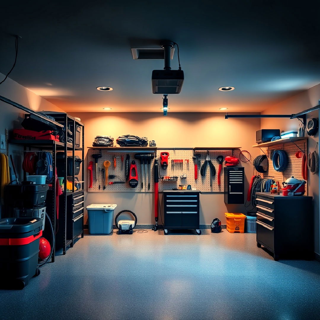 garage with accent lighting for storage areas - 15 Garage Lighting Ideas