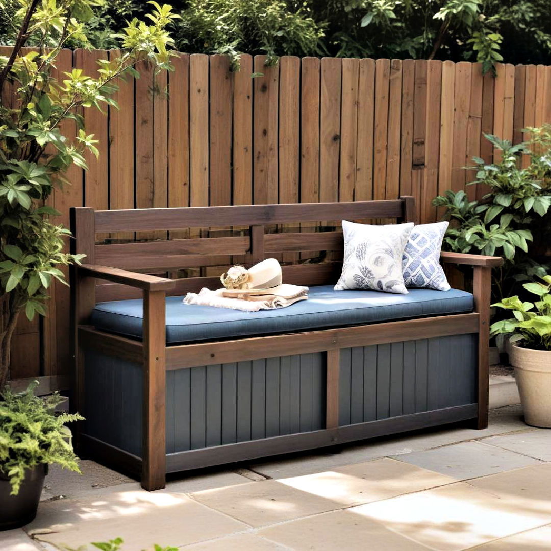 garden benches with built in storage - 40 Small Backyard Landscaping Ideas