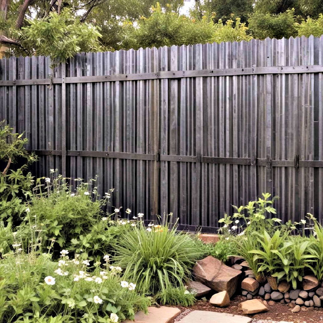 garden fence with reclaimed corrugated metal - 40 Garden Fence Ideas