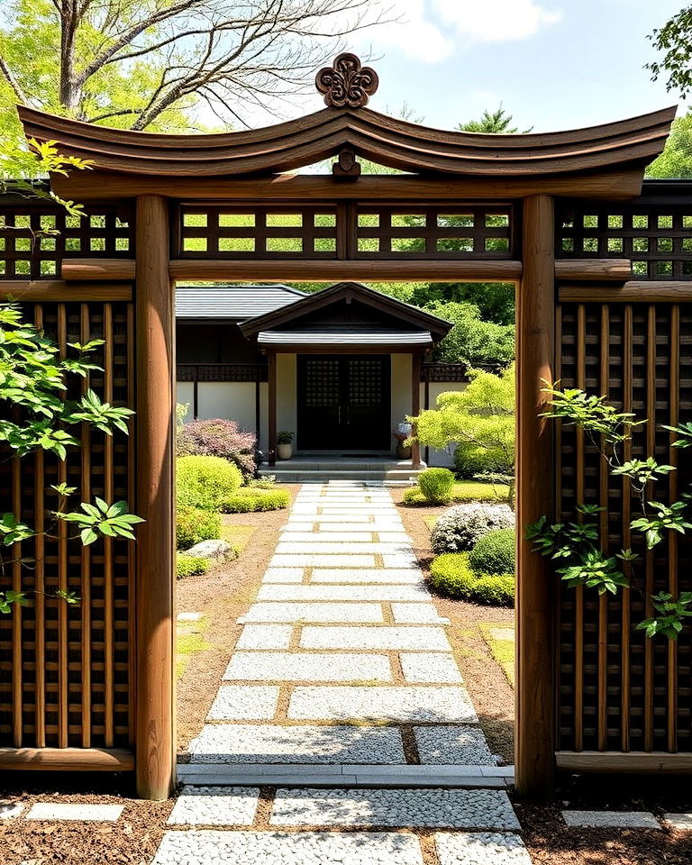 garden gate fence with japanese craftsmanship - 40 Japanese Fence Ideas