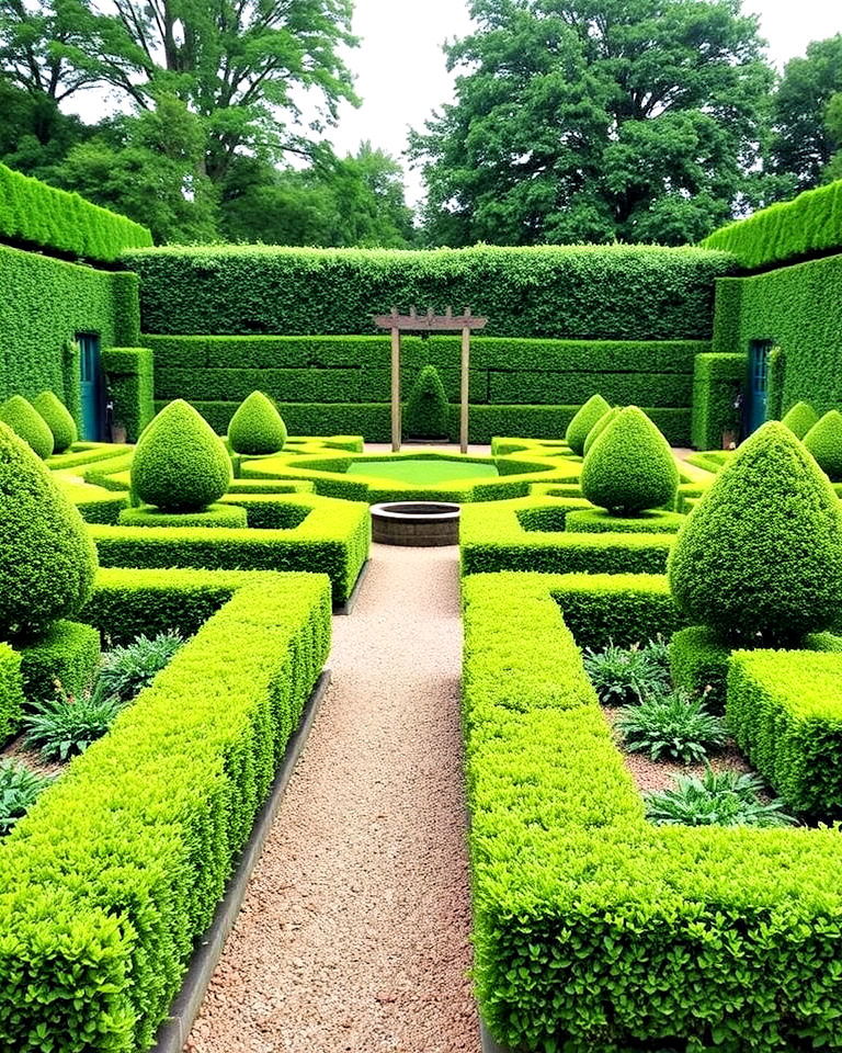 garden with classic symmetry and boxwood hedges - 25 Parterre Garden Ideas