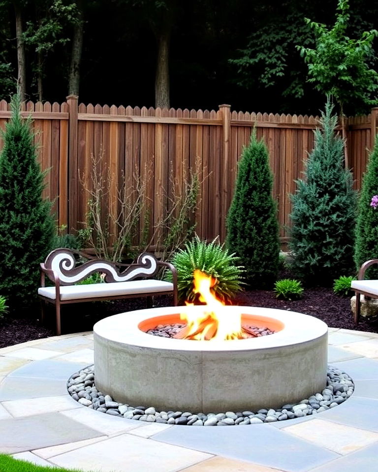 garden with concrete fire pit - 25 Concrete Garden Ideas