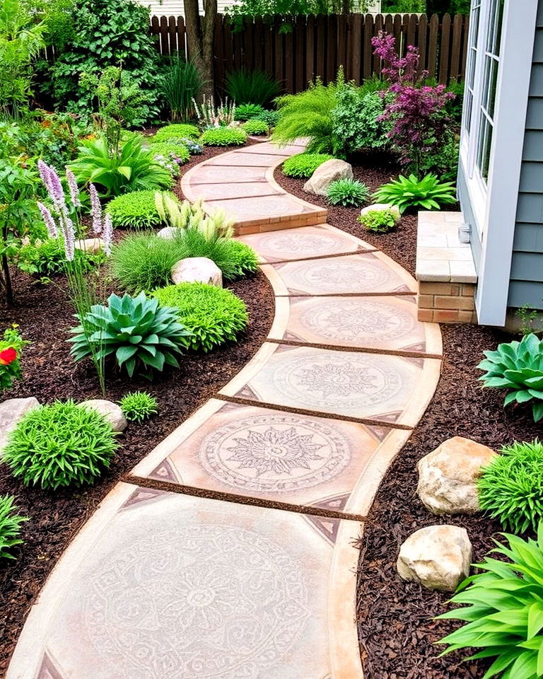 garden with concrete pathway - 25 Concrete Garden Ideas
