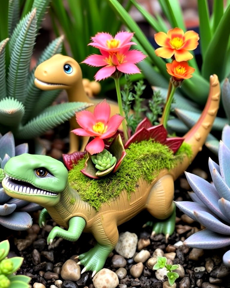 garden with dinosaur themed planters - 20 Dinosaur Garden Ideas