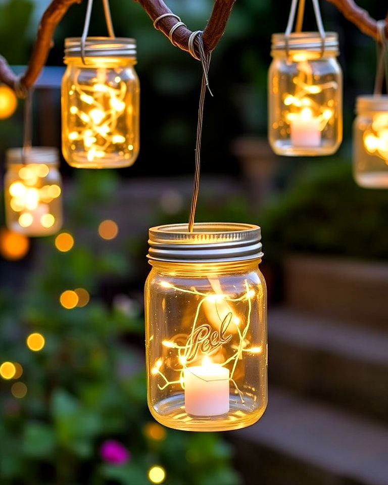 garden with mason jar lights - 40 Garden Lighting Ideas