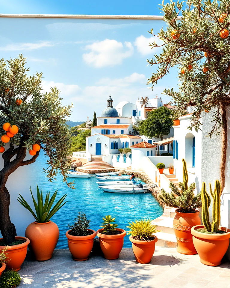 garden with mediterranean coastal scene mural - 30 Garden Mural Ideas